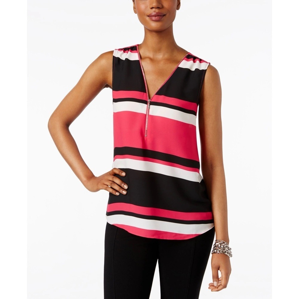 Inc International Concepts Fuchsia Front-Zip Colorblocked Sleeveless Blouse 12